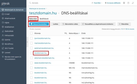 DNS-rekordok kezelése