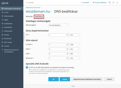 DNS beállítások kezelése