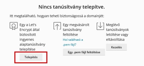 SSL/TLS tanúsítvány telepítés