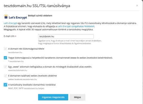 SSL/TLS tanúsítvány telepítése